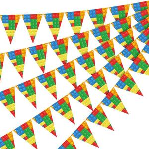 lot 17878 image: 5 Pcs Pre Strung Building Block Birthday Party Supplies Banner Birthday Decorations Triangular Flag Pennant - Retail $10