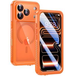 lot 17890 image: Magnetic for iPhone 17 Pro Max Case Waterproof, Built in Screen Protector & Camera Protection, Compatible with MagSafe Full Body Dustproof Heavy Duty Rugged Phone Case 6.9 Orange - Retail $28