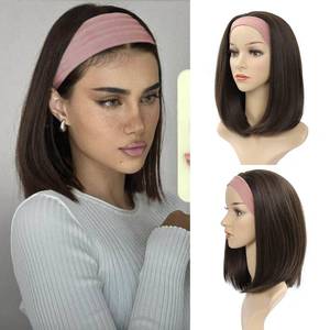 lot 17892 image: Headband Wigs for White Women Short Brown Wig 180% Density Short Bob Wigs for Women Shoulder Length Dark Brown Headband Wig for Girls 180 Density None Lace Synthetic Cosplay Wigs 12 Inch (Pack of 1) - Retail $23