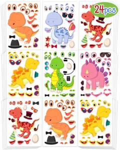 lot 17905 image: 24 Pcs Make Your Own Dinosaur Sticker Sheets, Dinosaur Party Favors Face Stickers for Kids Boys Toddlers Crafts Activities Gift Bags Birthday Party Valentines Day Gifts for Kids Classroom - Retail $8