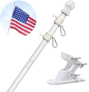 lot 17909 image: Barcetine 5ft Stainless Steel Flag Pole for House, Tangle Free Design with Two-Position Bracket, White, for 3x5 American Flag, Outdoor Use - Retail $26