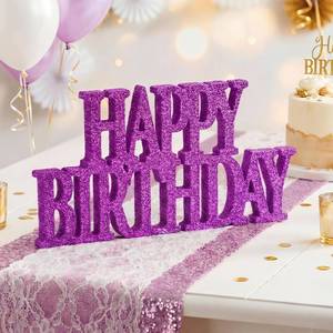 lot 17917 image: Happy Birthday Sign Centerpieces for Table Birthday Party Decorations for Women Bday Birthdays Themed Celebration Party Supplies(Purple,Glitter) - Retail $10