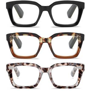 lot 17932 image: 3 Pack Readers for Women Fashion Style Square Reading Glasses with Spring Hinge Blue Light Blocking for Men Ladies HCB 1.5 - Retail $10