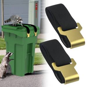 lot 17933 image: 2 Pcs Trash Can Locks for Animals,Garbage Can Lid Locks with Metal Claw,Adjustable Garbage Straps Clips Outdoor for Keep Out Raccoon,Bear - Black - Retail $15