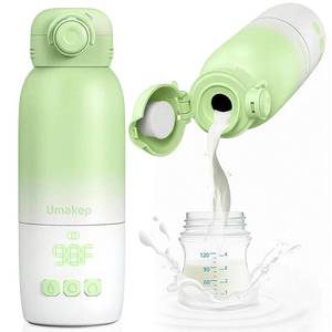 lot 17942 image: Portable Bottle Warmer, Large 12oz Capacity with Dual Heating Modes for Breast Milk & Water, Smart Temperature Control, Long Battery Life, Bottle Warmer for Outdoor, Airplane & Car Travel, Green - Retail $45