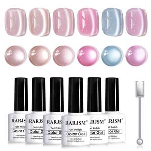 lot 17943 image: Glassy Cat Eye Gel Nail Polish Set 6Pcs Nude Rose Purple Pink Blue Velvet Ice Jelly Silver Shimmer Ceramic Bubble Diamond Cateye Gelpolish with Magnetic Stick Curing Require Home Salon - Retail $10