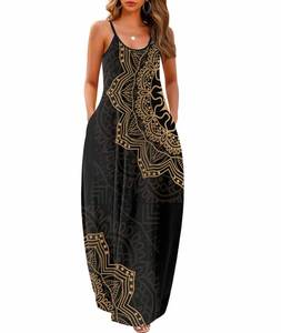 lot 17947 image: Sleeveless Sundress Flowy Party Maxi Dress Adjustable Spaghetti Straps Dress for Daily Wear Work Coffee Shopping, Fall Outings Maternity Gender Reveal Soft Lightweight Mandala Black Large - Retail $30