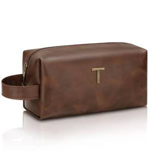 lot 17958 image: Men��s Personalized Gift Initial Travel Toiletry Bag for Him PU Leather Waterproof Shaving Bag for Travel Essentials Birthday Gift for Dad Husband Boyfriend (T) - Retail $17
