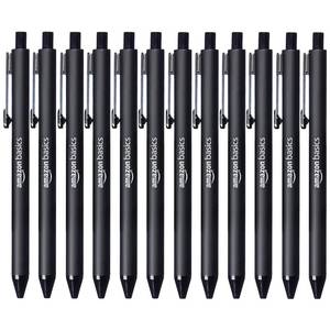 lot 17968 image: Amazon Basics Retractable Ballpoint Pens with Comfortable Grip for Smooth Writing, Black, Note-Taking, Office and School Supplies, 12-Pack - Retail $10