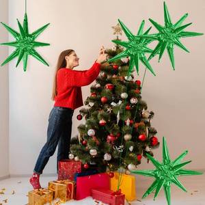 lot 17976 image: Star Balloons Green Party Decorations 6 Cone Spike Explosion Star Ballloon 22 Inch Mylar foil Balloons for Wedding Christmas Birthday Bachelorette Party Easter Decorations - Retail $7
