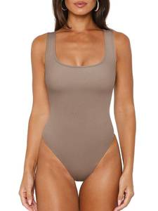lot 17980 image: Tank Top Bodysuits for Women Ribbed Scoop Neck Sleeveless Slimming Basic Body Suit Tops Going Out Outfits 2026 Summer Khaki Medium (White stain) - Retail $23