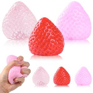lot 17998 image: Squishy Strawberry 6 Pack - Kawaii Stress Relief Sensory Toy, Ultra-Soft Mochi Fidget Gift for Teens & Adults, Squeeze Anxiety Relief Party Favors for Office Birthday (3 Big  3 Small) - Retail $10