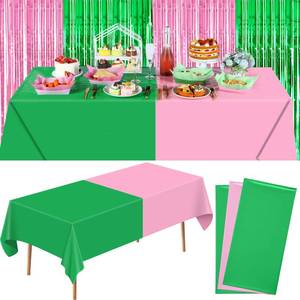 lot 18006 image: 3 Pcs Green and Pink Party Tablecloth 54 x 108 Inch Table Decoration Plastic Rectangular Tablecover for Witch Princess Parties Bachelorette Supplies - Retail $8