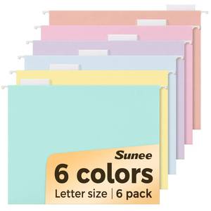 lot 18009 image: 6 Pack Hanging File Folders,Hanging File Folders Letter Size with 15-cut Tabs, Assorted Macaron Colors Folders,Stay Organized for Your Home and Office Bulk File and Documents - Retail $7