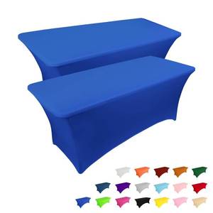 lot 18010 image: 1 Pack 4FT Table Cloth for Rectangular Fitted Events Stretch Royal Blue Table Covers Washable Cover Spandex Tablecloth Protector for Party, Wedding, Cocktail, Banquet, Festival (1pcs) - Retail $25