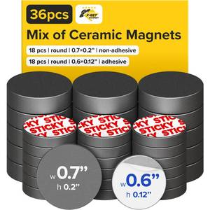 lot 18013 image: Ultra-Strong Ceramic Round Magnets with Adhesive Backing (2 Sizes Mix, 36 pcs) �� Heavy Duty Sticky Magnets, Non-Corrosive, Versatile for Home, Office, Workshop, Whiteboard, Fridge and Hobby Use - Retail $7