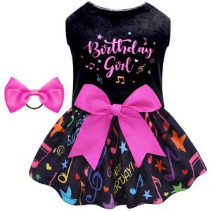 lot 18016 image: Birthday Dog Dresses Velvet Holiday Small Dogs Clothes Onesie Pet Apparel Girl Puppy Skirt with Bow Hair Rope - Retail $16