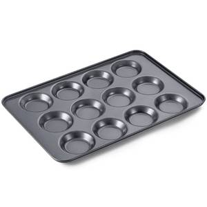 lot 18021 image: Mini Muffin Top Pan for Baking, Premium 12 Cavity Small Whoopie Pie Pan, Nonstick Yorkshire Pudding Pan for Pansuffin, Moon Pie, Cookies, Dishwasher Safe and Easy to Clean - Retail $10