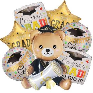 lot 18039 image: 7 Pcs Graduation Party Decorations Balloons Set Graduation Bear Balloon Congrats Grad Foil Balloons for Class of 2026 Party Decorations - Retail $10