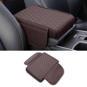 lot 18041 image: Car Center Console Armrest Cover, Leather Car Center Console Cover Cushion with 2 Storage Bags, Universal Center Console Pad Thickened Memory Foam Car Armrest Lids Storage Box (Mocha Brown) - Retail $22