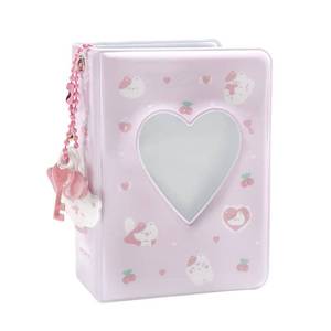 lot 18046 image: 3 Inch Mini Photo Album, Heart Hollow Card Binder Photo Card Holder with Pendant 40 Pockets (pink white cat) - Retail $9