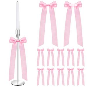 lot 18049 image: 12 Pcs Pink Candlestick Bows Decor 13 Inch Large Coquette Decorations Bows for Table Self Adhesive Candle Holder Gift Wrapping Wedding Bridal Shower Bachelorette Party Centerpieces - Retail $13