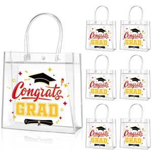 lot 18051 image: 12 Pcs Graduation Gift Bags 2026 Congrats Grad Reusable Plastic Goodie Bags with Handles 8x8x3 Clear PVC Graduation Gift for College Grad Party Favors(Red) - Retail $12