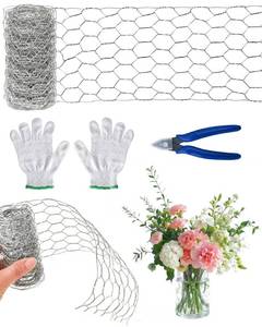 lot 18061 image: 4x118 Inch Chicken Wire for Floral Arrangements, Floral Chicken Mesh Netting Flower Frog Vase Arrangement Base Holder with Gloves and Plier for DIY CraftFloral SuppliesGarden Fencing - Retail $10