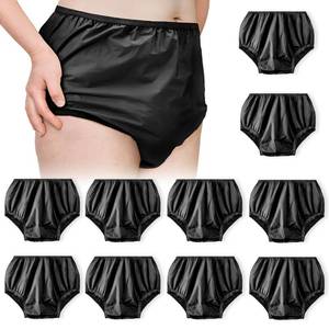 lot 38429 image: 10 Pcs Adult Plastic Diaper Cover Pull-On Cover Plastic Pants Reusable Incontinence Waterproof Pants(X-Large,Black) - Retail $20