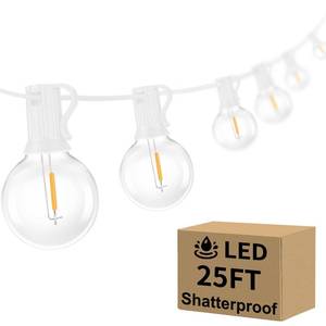 lot 38438 image: Outdoor G40 LED Globe String Lights 25FT Dimmable Shatterproof Waterproof Patio Lights with 121 Bulbs Connectable Commercial Hanging Light for Patio Balcony Backyard Party (White Wire) - Retail $18