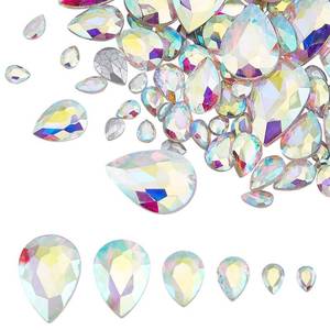 lot 38444 image: 94 Pcs Pointed Back Rhinestone 6 Sizes Glass Rhinestones Gems Clear AB Color Teardrop Jewels Embelishments with Silver Plated Back Crystals Stones for Jewelry Making Decor - Retail $10