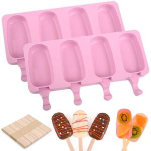 lot 38450 image: Popsicle Silicone Molds Set, 2 PCS Ice Cream Molds with 50 Wooden Sticks for Cake Pop, Ice Pop, Cakesicles (Standard SizePink) - Retail $11