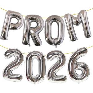 lot 38458 image: KALOR Silver Prom 2026 Banner Balloons, 32 Inch Mylar Foil letter Graduation Balloons Grad Decoration for Graduation Party Decorations - Retail $9