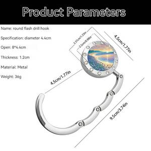 lot 38500 image: 6PCS Foldable Purse Hook Folding Handbag Hanger Round Bling Rhinestone Bag Holder for Table Desk(1.77x3.54 in,Flower Theme) - Retail $9