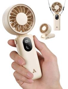 lot 38501 image: Mighty Portable Handheld Fan  20H Max Cooling Time  3 Flexible Modes  5 Speeds Wind  Battery Level Display  Mini USB Rechargeable Personal Battery Powered Fan Travel Gifts for Women-Beige - Retail $13