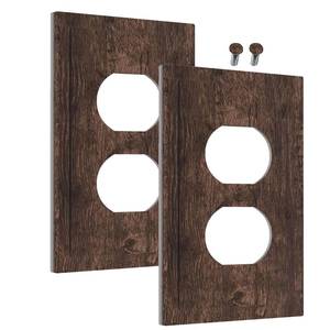lot 38510 image: Decorative Outlet Covers Rustic Dark Brown Wood Grain Farmhouse Cabin 1 Gang Wall Plate Receptacle Duplex Light Switch Cover Plate Single Dual Plug Covers Electrical Switchplate (2 Pack) - Retail $18