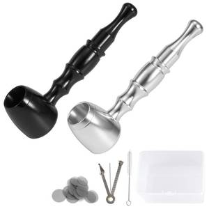 lot 38514 image: 2-Pack Aluminum Alloy Tobacco Pipe Set, 10cm Portable Smoking Pipe with Cleaning Brush, 10 Filters, 3-in-1 Tool, and Storage Case - Retail $9