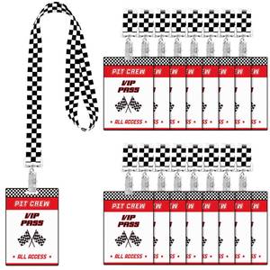 lot 38517 image: 30 Sets Racing VIP Pass Cards Bulk PVC VIP Badge Cards with White and Black Checkered Racing Lanyards for Race Car Theme Party Decoration Event Gamer Birthday Party Supplies Backstage Pass Accessories - Retail $21