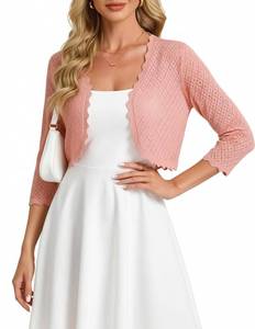 lot 38519 image: 34 Sleeve Cardigan for Women Lightweight Summer Sweater Open Front Knit Bolero Shrugs for Dresses(Pink,L) - Retail $27