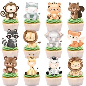 lot 38527 image: 24pcs Safari Cupcake Toppers for Safari Baby Shower Decorations Cute Jungle Animals Cupcake Wild One Birthday Decorations - Retail $10