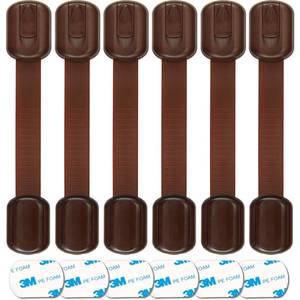 lot 38531 image: Baby Proofing Safety Cabinet Locks - Child Proof Latches for Drawer Cupboard Dresser Doors Closet Oven Refrigerator - Adjustable Childproof Straps by Oxlay - Brown - 6 Pack - Retail $16