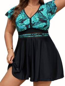 lot 38536 image: Bathing Suits for Women Over 50 Plus Size Swimsuits Swim Dress Modest Swimsuits with Boyshorts Curvy Swimwear (Green, 22W) - Retail $39