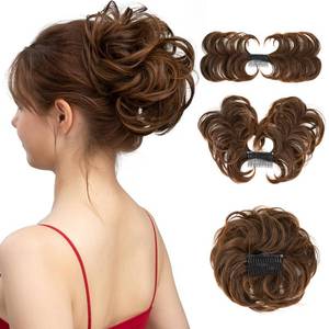 lot 38569 image: Messy Bun Hair Piece Side Comb Clip in Hair Bun Hairpiece for Women Short Natural Straight Versatile Adjustable Styles Easy Hair pieces (Ginger Brown and Light Auburn Tips-C) - Retail $10