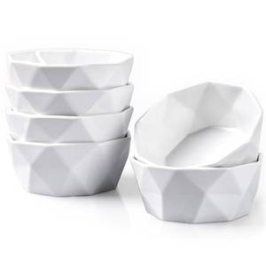 lot 38572 image: 4 Oz Ramekins Set of 6, Porcelain Creme Brulee Ramekins Oven Safe, Geometric Souffle Dishes for Baking Dessert Ice Cream, Small Ceramic Bowls Dishwasher Microwave Freezer Safe, White - Retail $18