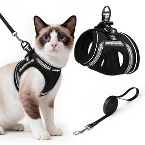 lot 38574 image: Cat Harness and Leash Set, Step-in Soft Vest, Black - Retail $16