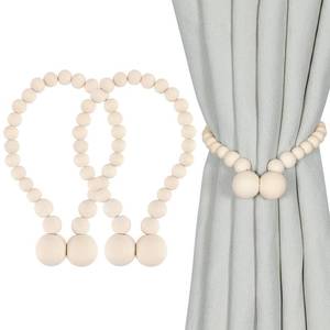 lot 38583 image: Magnetic Curtain Tiebacks, Curtain Holdbacks for Curtains 2 Pack, Wood Bead Curtain Holders for Boho Bedroom Decor, Baby Nursery Decor, Farmhouse Decor - Retail $9