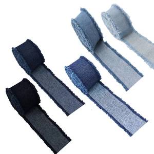 lot 38590 image: 5 Rolls 10 Yards Denim Ribbon, Rustic Frayed Fringes Fabric Ribbon, Layering Jean Fabric Craft Strip for Gifts Wrapping, Bow DIY Making, Hair Clip, Sewing Accessories, Weddding Decor - Retail $13