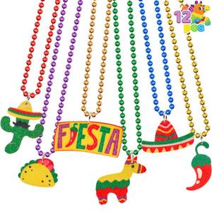 lot 38591 image: 12 PCS Cinco de Mayo Fiesta Necklaces Bead- Mexican Birthday Party Favors Supplies Decorations, Luau Photo Props, Carnivals Event, Taco Tuesday - Retail $13