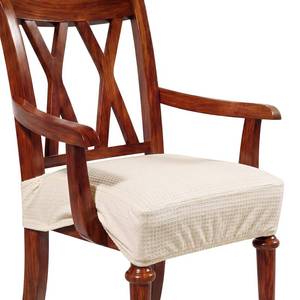 lot 38593 image: Large Waterproof Jacquard Dining Room Chair Seat Covers with Armrest, Dining Chair Slip Covers Protectors(Beige White, 1 Pcs) - Retail $13