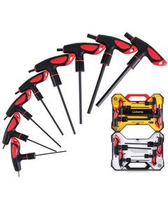 lot 38605 image: T Handle Allen Wrench Set Metric, 8 Piece Heavy Duty Standard Long Tee Handle Allen Hex Key Set, 2-10mm - Retail $20